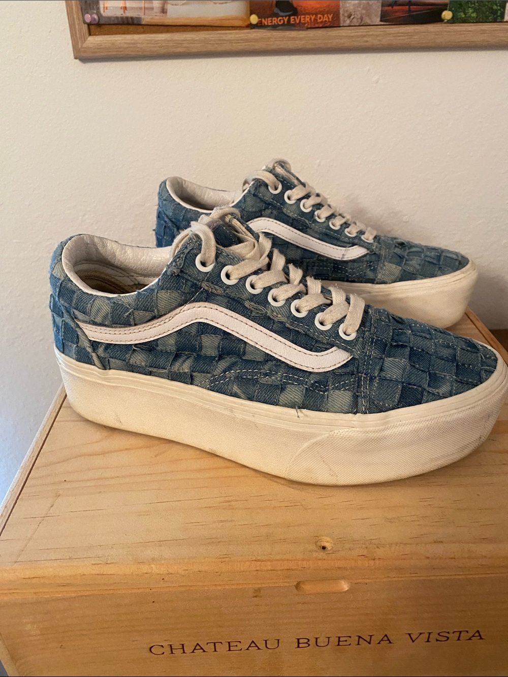 Women’s Vans platform sneaker with denim checkered print size 8